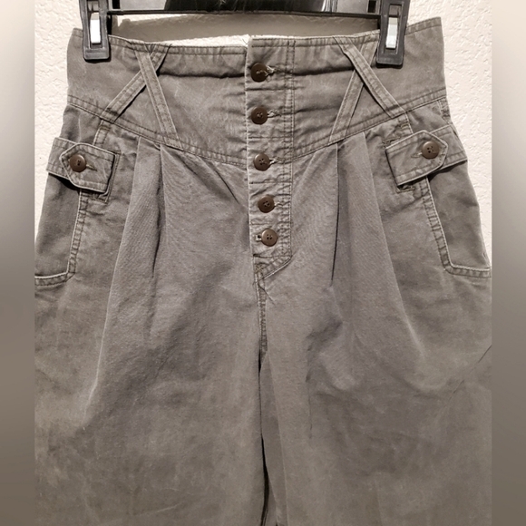 Palmetto's Vintage Super High Waist Button Fly Cargo Utility Pants Army Green - Picture 2 of 7